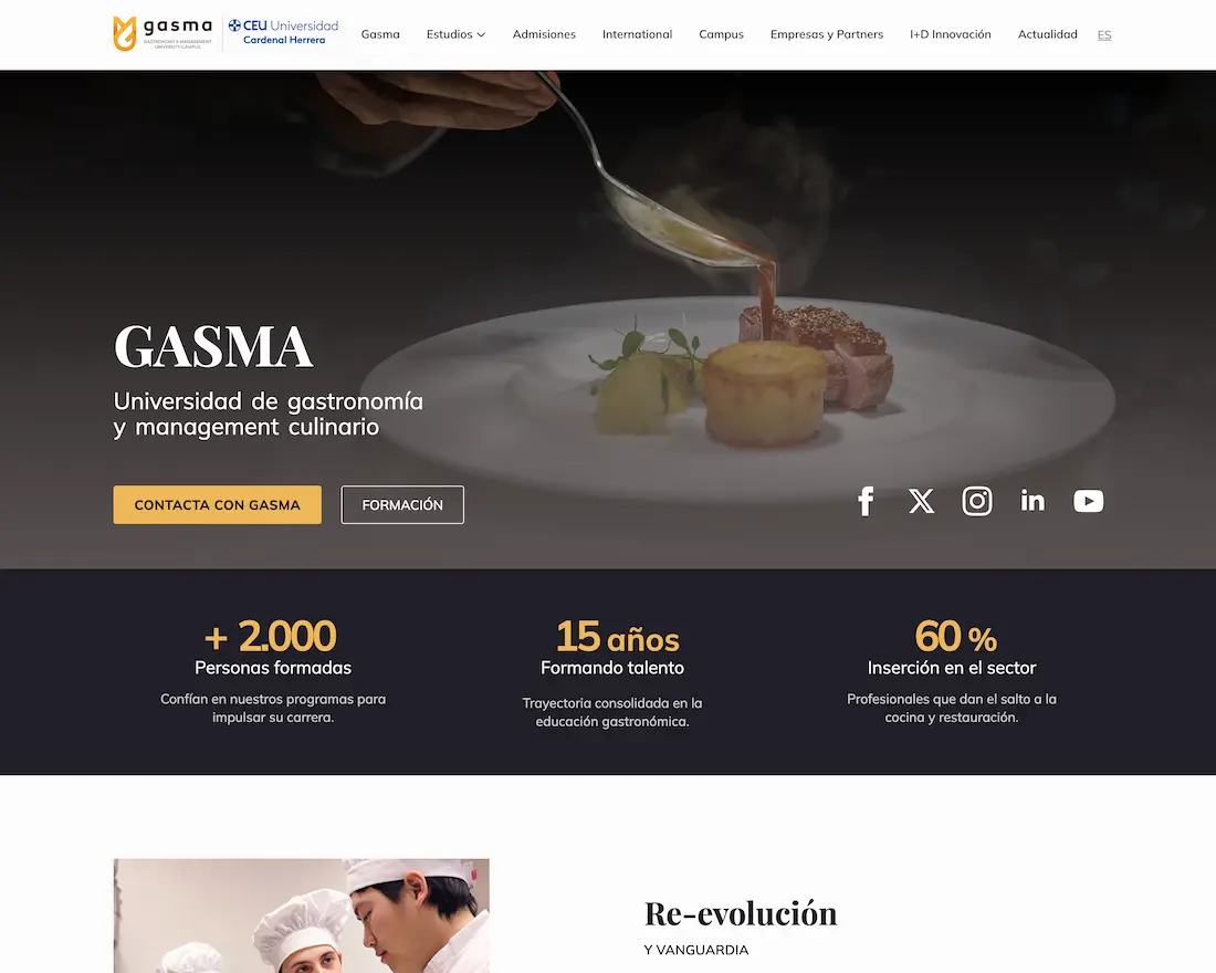 Web de Gasma CEU, universidad gastronómica de Castellón