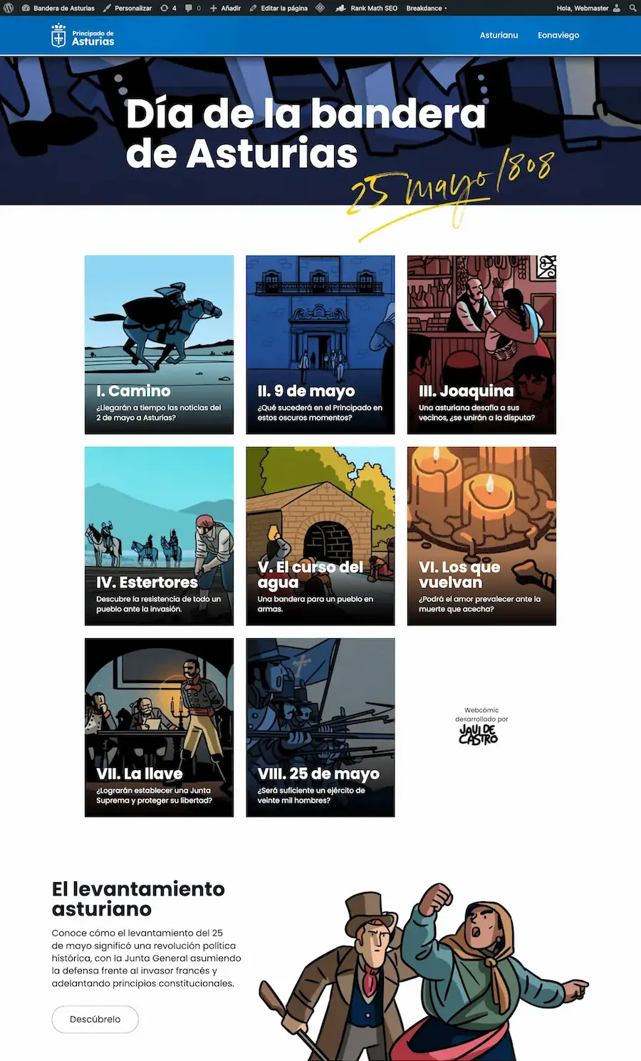Plataforma web del webcómic El origen de la bandera asturiana para el Principado de Asturias