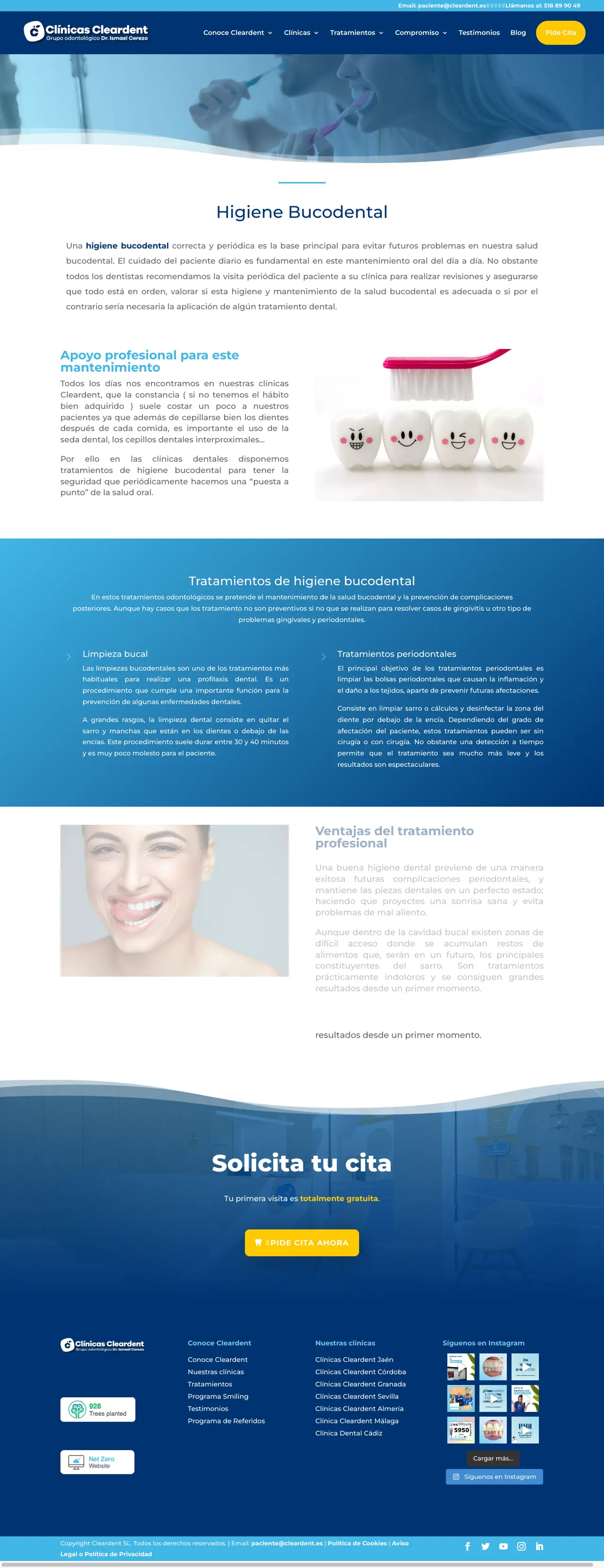 Web original de Cleardent antes del rediseño