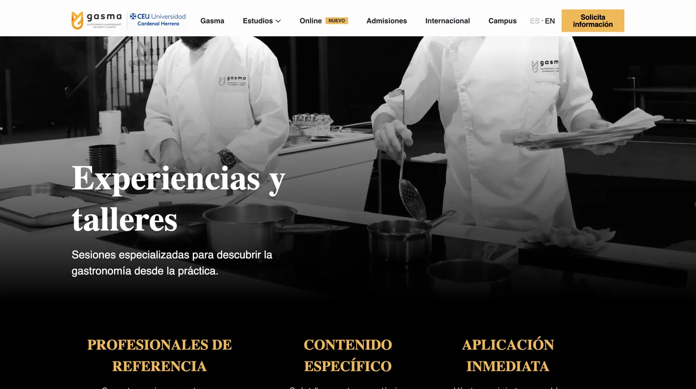Cabecera de la página de Experiencias y talleres de Gasma con dos cocineros en acción