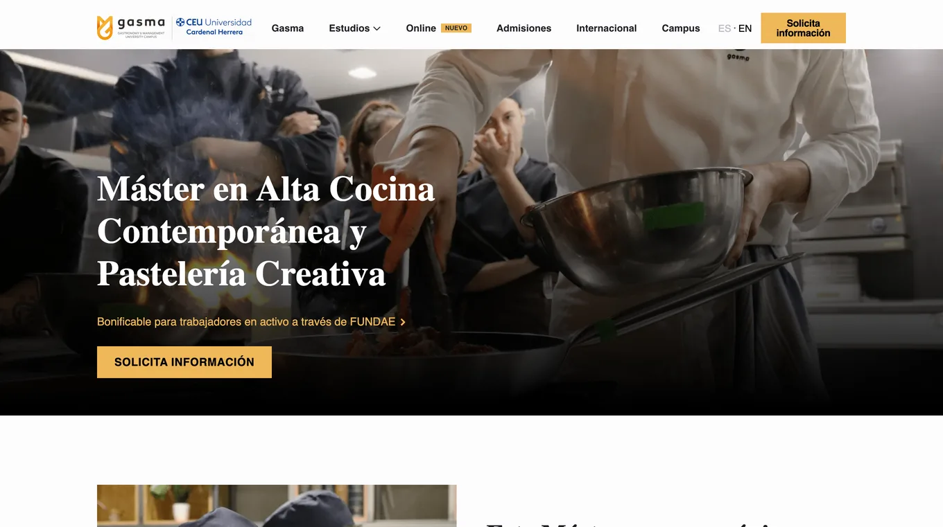 Cabecera de la página del Máster en Alta Cocina Contemporánea y Pastelería Creativa de Gasma
