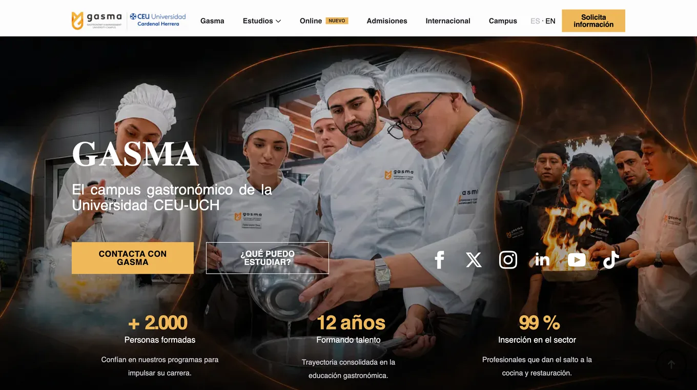 Portada de la nueva web de Gasma, campus gastronómico de la Universidad CEU UCH