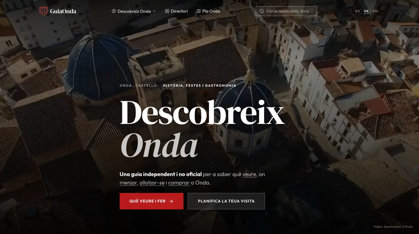 Portada de GuiaOnda en valenciano con una vista aérea de las cúpulas de Onda