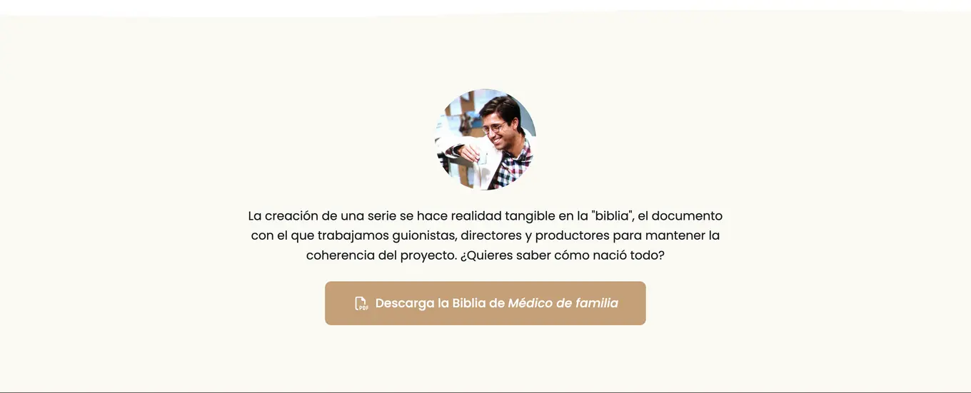 Sección de descarga de la Biblia de la serie en formato PDF, en la ficha de Médico de familia