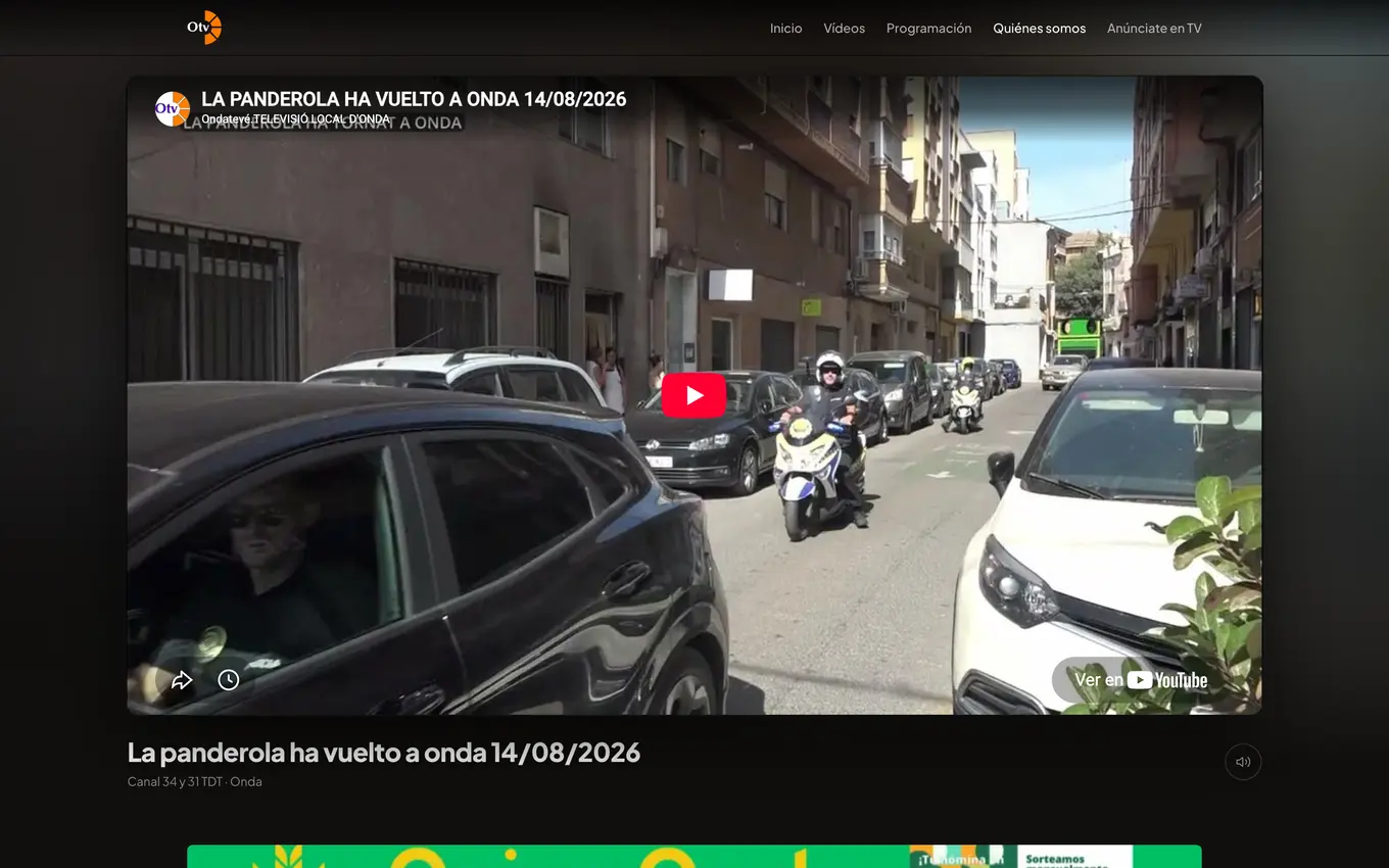 Portada de ondateve.es con el último vídeo del canal reproduciéndose en el hero