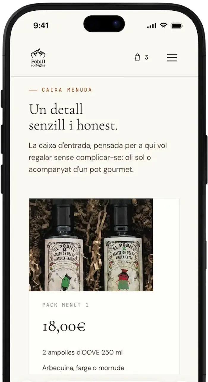 Pack de regalo en la versión móvil de la tienda de El Pobill Ecològics